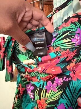 Catalina Black Tropical Floral Swimdress with Bright Multi Flowers